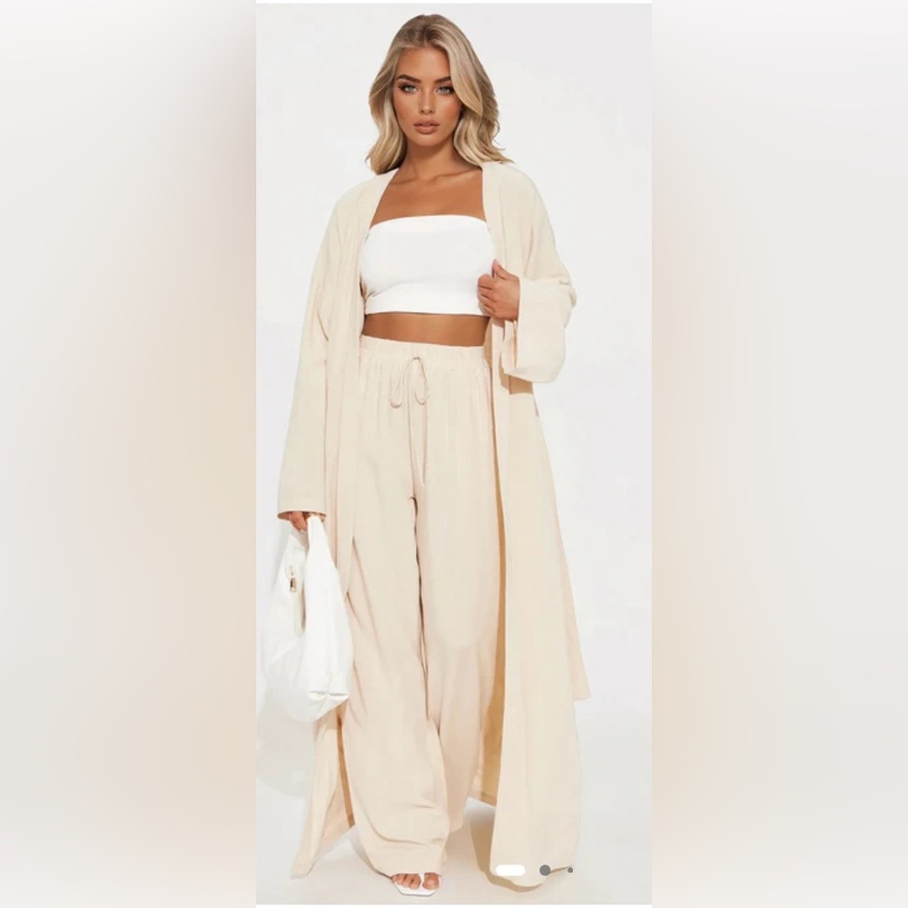 Two piece Ivory Wide-Leg Drawstring Pant and Robe Set